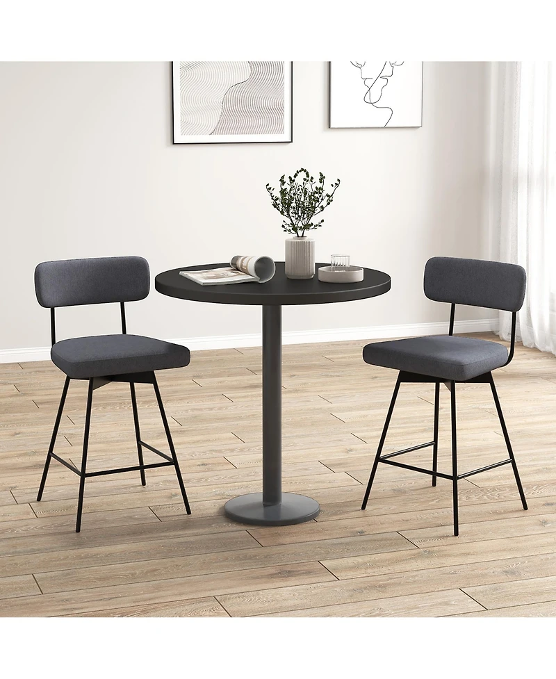 Gymax Bar Stools Set of 2 Modern Upholstered 360degree(s)Swivel Chairs 25'' Counter Height Barstools