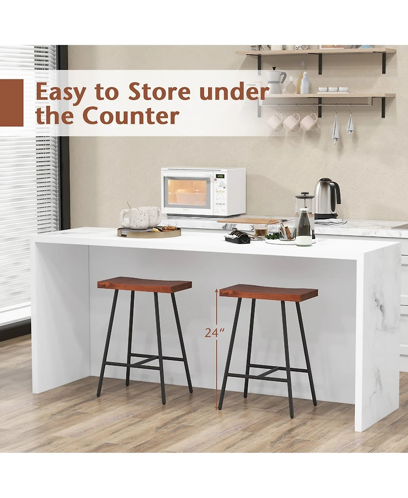 Gymax Saddle-Seat Bar Stool 4 Set Counter Height Bar Stools Curved Seat Surface