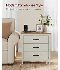 Slickblue Farmhouse Bedside Table with Charging Station and Storage