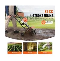 Sugift 31cc 4 Stroke Gas Garden Cultivator Tiller Lightweight Soil Tiller