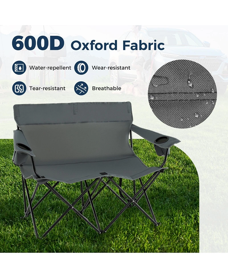 Gouun 2-Person Double Camping Chair, Outdoor Folding Loveseat with Cup Holders and Carrying Bag