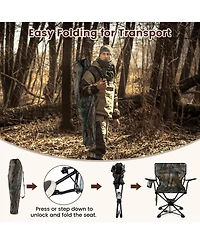 Gouun 360-Degree Silent Swivel Hunting Chair, Portable Foldable Seat with Cup Holder and Storage Pockets