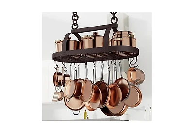 Phying 34 Inch Oiled Bronze Hanging Pot Rack, Heavy Duty Oval Pot and Pan Hanging Rack Ceiling Mount, Pot Pan Hangers for Kitchen with 20 Hooks