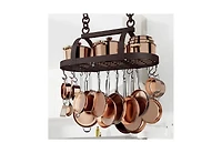 Phying 34 Inch Oiled Bronze Hanging Pot Rack, Heavy Duty Oval Pot and Pan Hanging Rack Ceiling Mount, Pot Pan Hangers for Kitchen with 20 Hooks