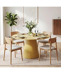 gaomon 43" Round Dining Table for 4-6 People, Wooden Dining Room Table with Pedestal Base, Modern Farmhouse Kitchen Table for Home