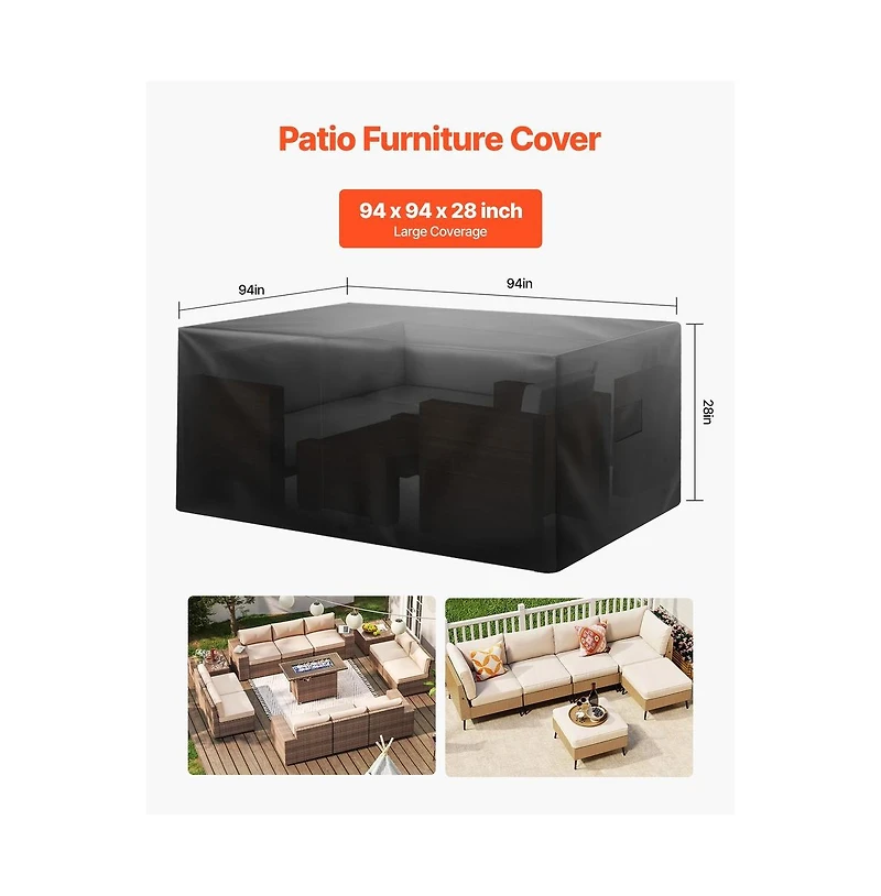 Sugift Waterproof Patio Furniture Cover 94x94x28 in Square Outdoor Table Chair Cover