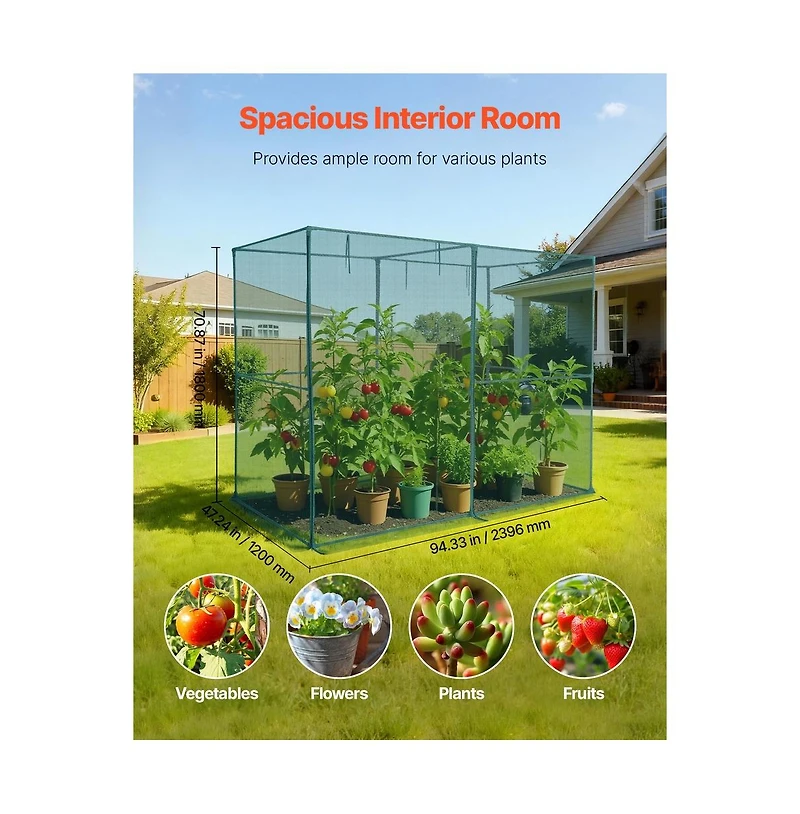Sugift Crop Cage Plant Protection Tent 7.8x3.9x5.9 ft Steel Frame Garden Netting