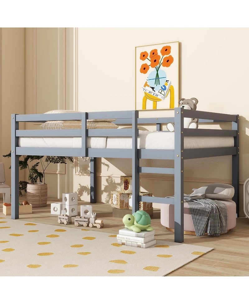 Sailvan Rubber Wood Loft Bed with Ladder