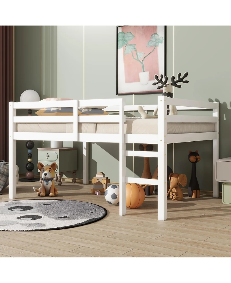 Sailvan Rubber Wood Loft Bed with Ladder