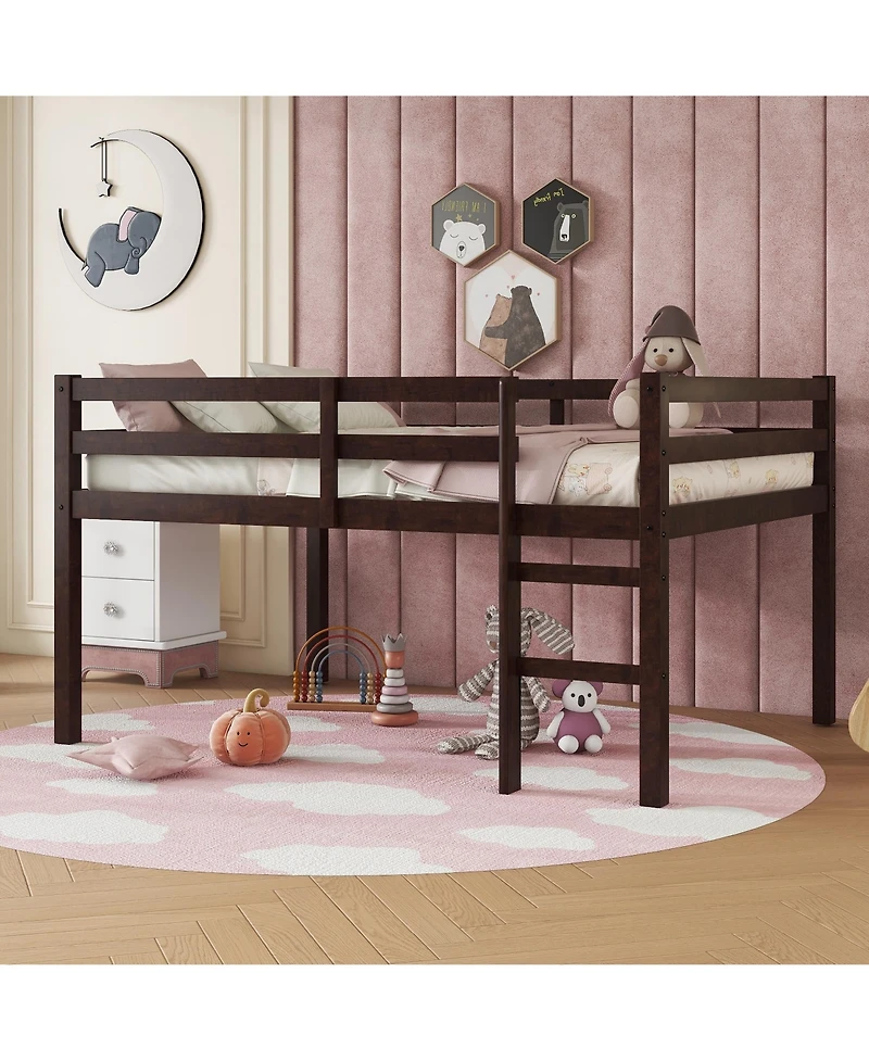 Sailvan Rubber Wood Loft Bed with Ladder