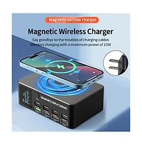 Artudatech 140W 8-Port GaN Charging Station with Fast Charger, Magnetic Wireless and Digital Display