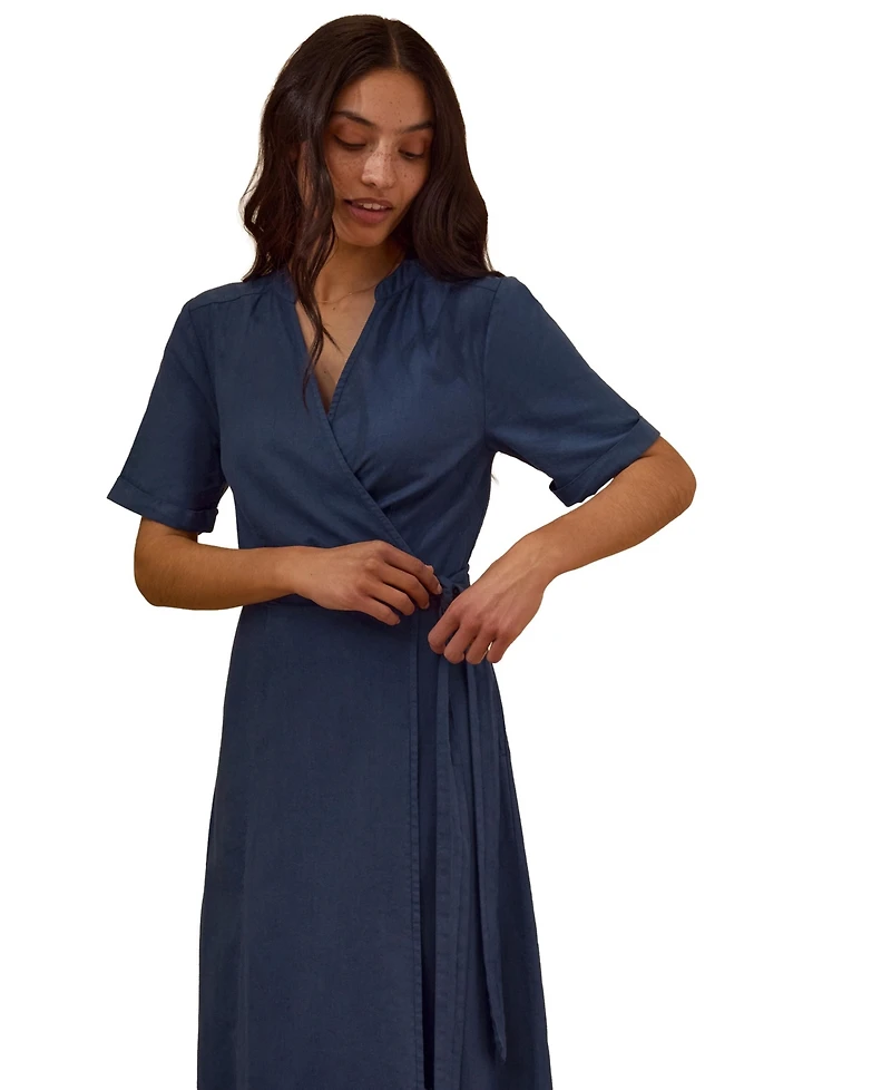 Celtic & Co. Women's and Luxurious Linen Wrap Midi Dress