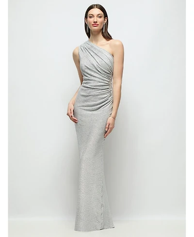 After Six Women's One-Shoulder Soho Metallic Ruched Waist Gown