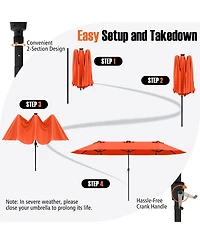Gouun 15.5 feet Extra-Large Double-Sided Patio Umbrella with 144 Solar Led Lights