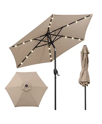 Gouun 7.5 feet Solar Powered Patio Umbrella with 18 Led Lights and Crank Handle