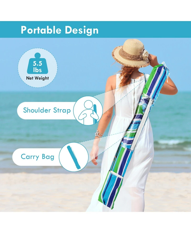 Gouun 7.2 feet Portable Beach Umbrella with Sand Anchor and Tilt Mechanism