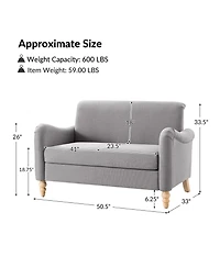 Hulala Home Terren 50.5"W Farmhouse Linen Upholstery Loveseat With Solid Wood Spindle Legs