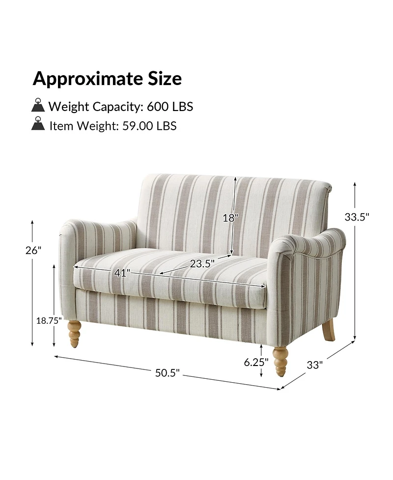 Hulala Home Terren 50.5"W Farmhouse Linen Upholstery Loveseat With Solid Wood Spindle Legs