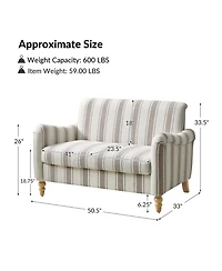 Hulala Home Terren 50.5"W Farmhouse Linen Upholstery Loveseat With Solid Wood Spindle Legs