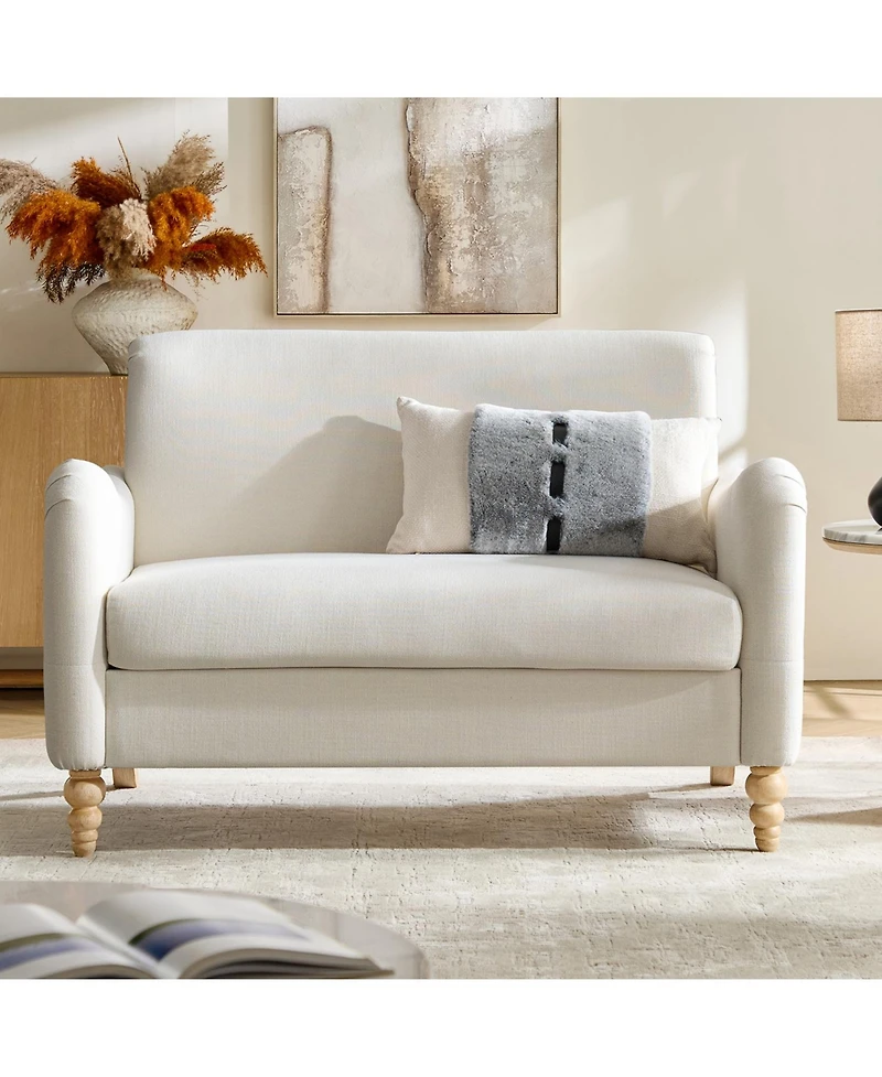 Hulala Home Terren 50.5"W Farmhouse Linen Upholstery Loveseat With Solid Wood Spindle Legs
