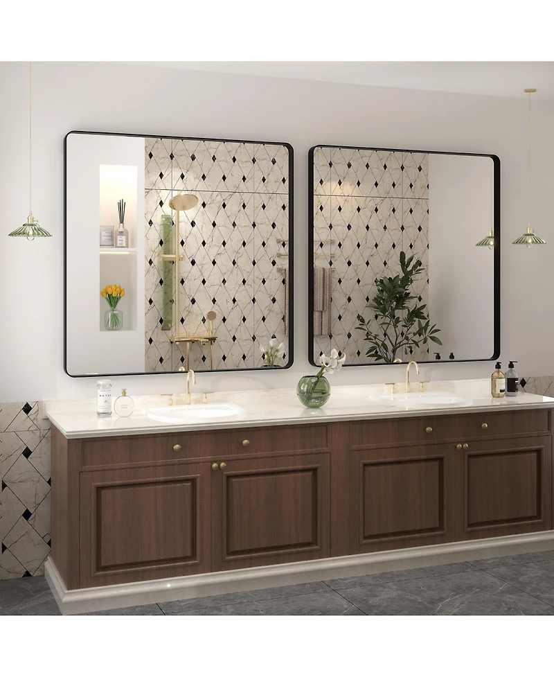 Apmir 38" x 38" High-Strength Tempered Glass and Aluminum Alloy Framed Wall Decor Bathroom Vanity Mirror