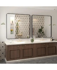 Apmir 38" x 38" High-Strength Tempered Glass and Aluminum Alloy Framed Wall Decor Bathroom Vanity Mirror