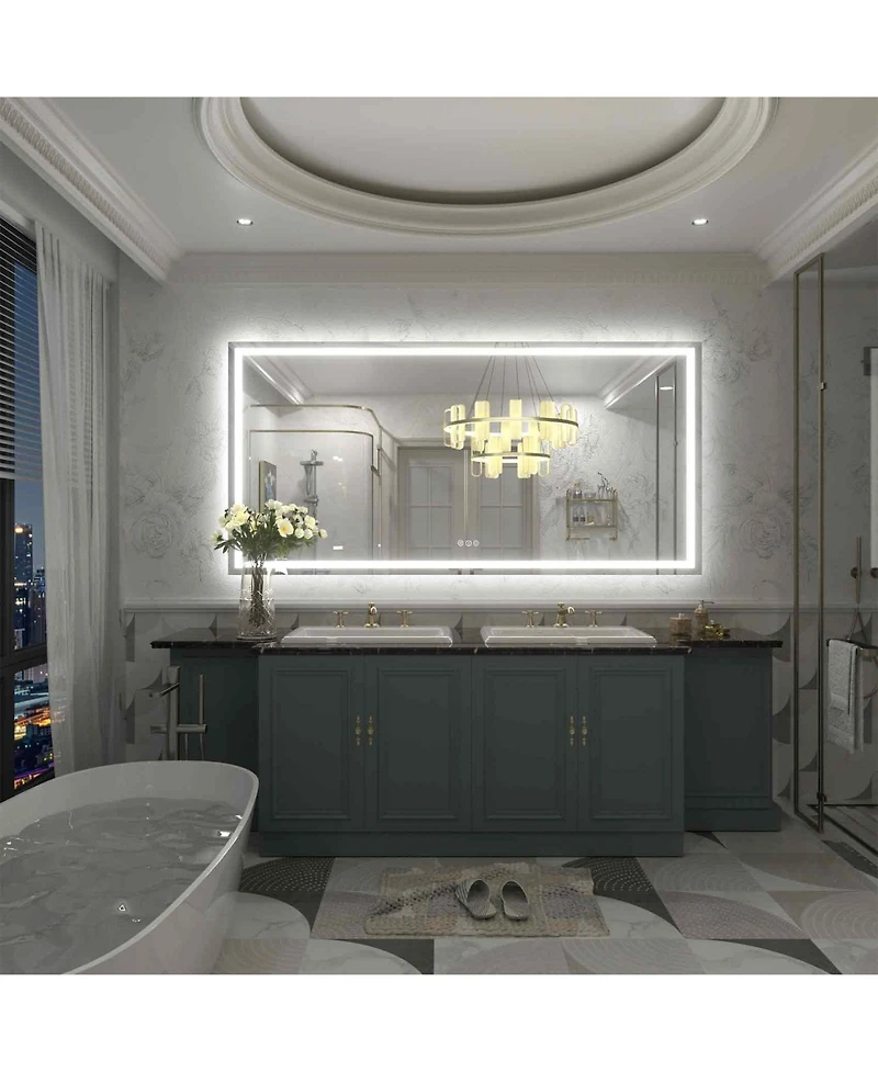 Apmir 60" x 30" Super Bright Front and Back Led Lighted Anti-Fog Tempered Glass Bathroom/Vanity Mirror with Etl and 3-Year Warranty