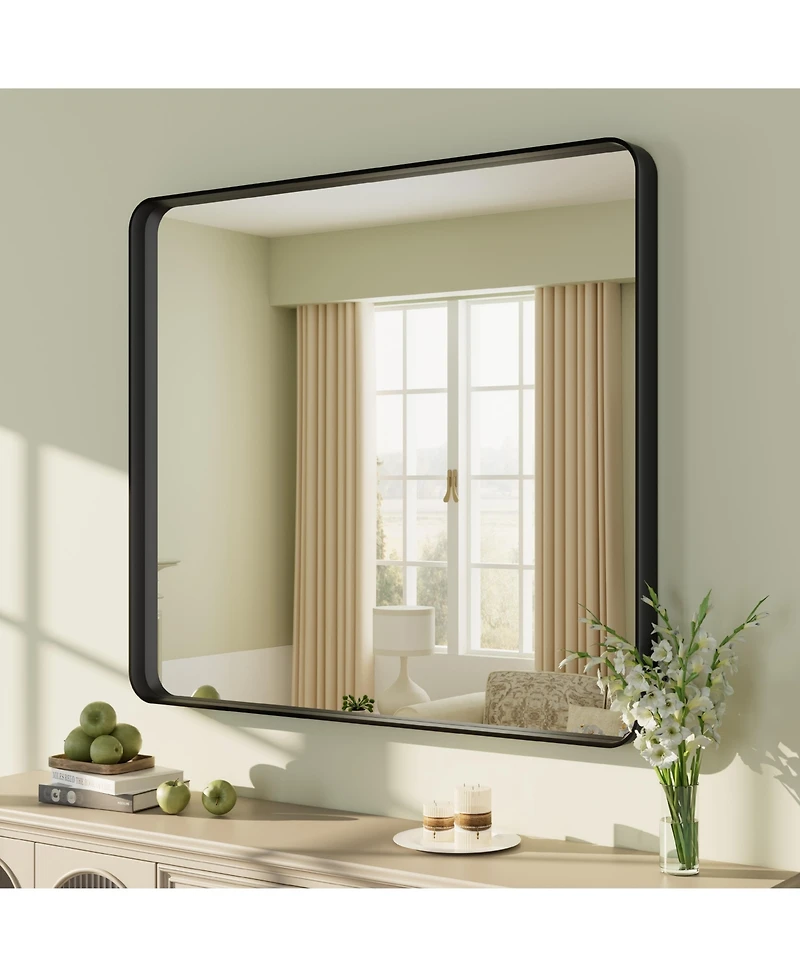 Apmir 32" x 36" High-Strength Tempered Glass and Aluminum Alloy Framed Wall Decor Bathroom Vanity Mirror