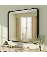 Apmir 32" x 36" High-Strength Tempered Glass and Aluminum Alloy Framed Wall Decor Bathroom Vanity Mirror