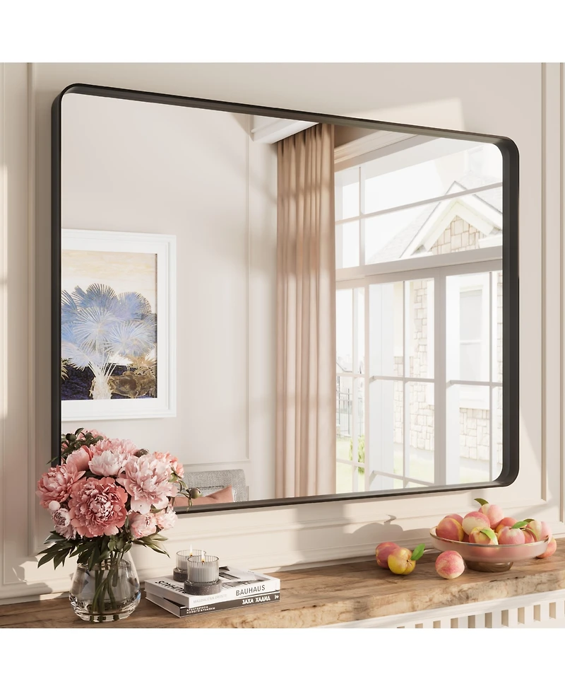Apmir 30" x 40" High-Strength Tempered Glass and Aluminum Alloy Framed Wall Decor Bathroom Vanity Mirror