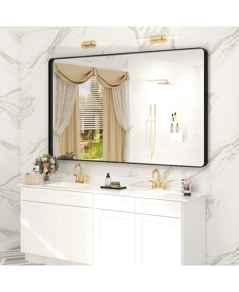 Apmir 60" x 36" High-Strength Tempered Glass and Aluminum Alloy Framed Wall Decor Bathroom Vanity Mirror