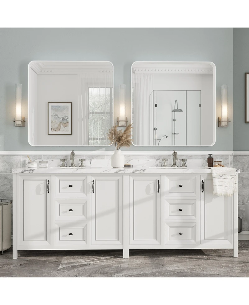 Apmir 36" x 36" High-Strength Tempered Glass and Aluminum Alloy Framed Wall Decor Bathroom Vanity Mirror