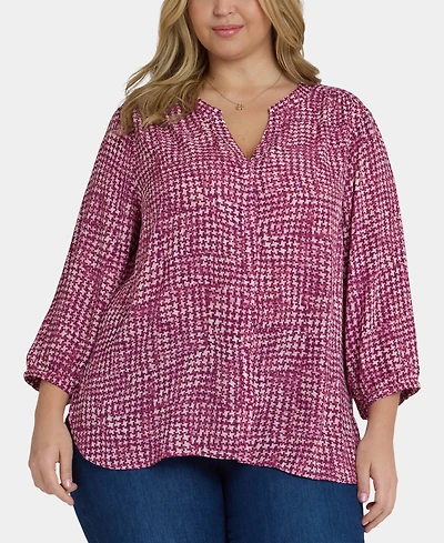 Nydj Plus Pintuck Split Neck Top