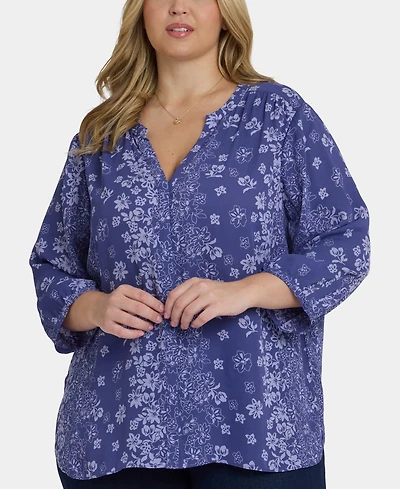 Nydj Plus Pintuck Split Neck Top