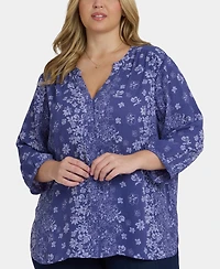 Nydj Plus Pintuck Split Neck Top