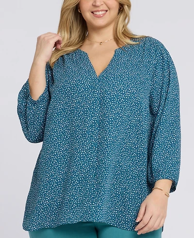 Nydj Plus Pintuck Split Neck Top