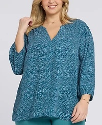 Nydj Plus Pintuck Split Neck Top