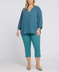 Nydj Plus Pintuck Split Neck Top