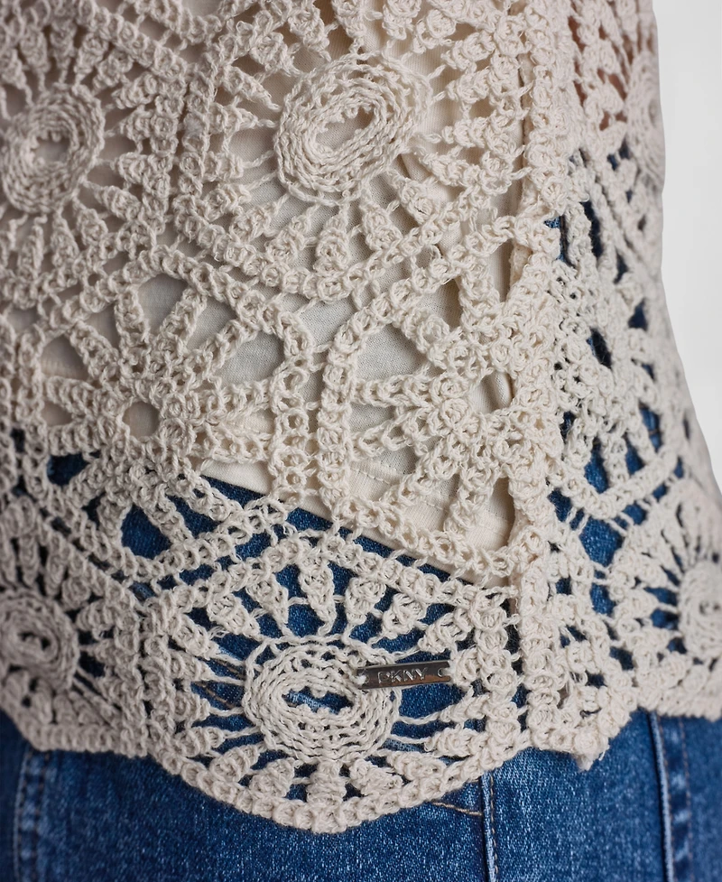 Dkny Jeans Petite Crochet Crewneck Knit Tank Top