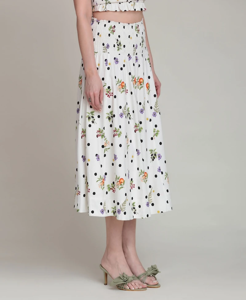 Avec Les Filles Women's Printed Smocked Waist Midi Skirt