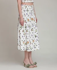 Avec Les Filles Women's Printed Smocked Waist Midi Skirt
