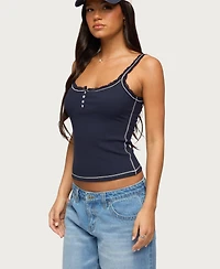 Edikted Women's Contrast Stitched Lacey Henley Top
