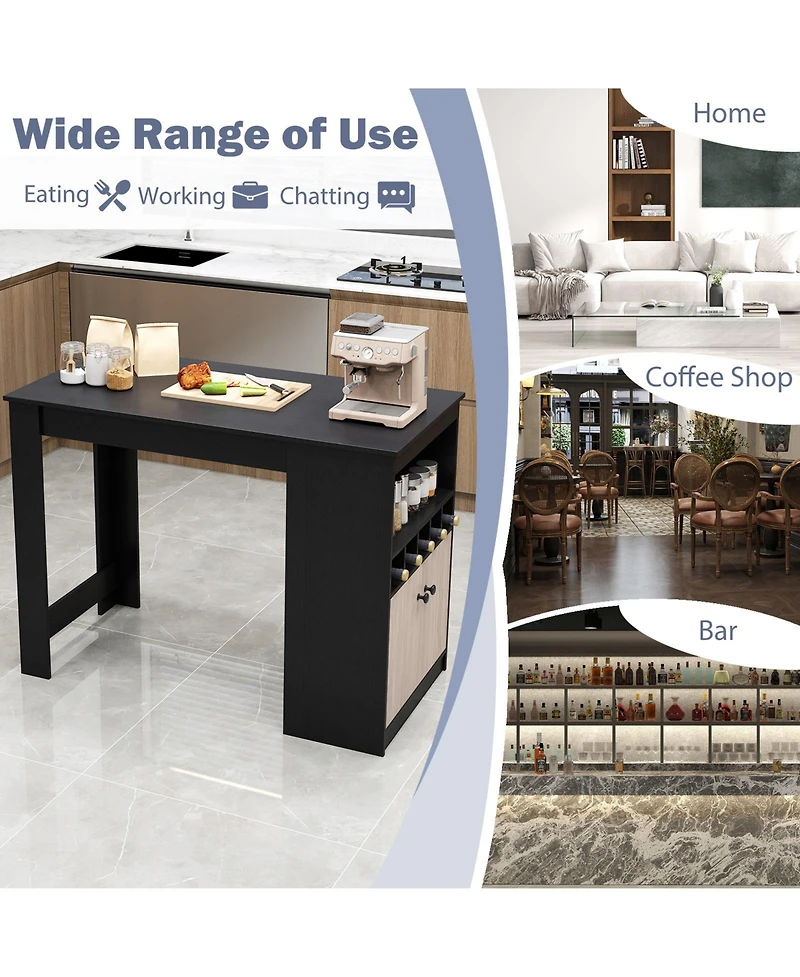 Gouun 48-Inch Bar Table with Storage Cabinet and Wine Rack