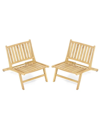 Gymax 2PCS Teak Wood Outdoor Reclining Chair Natural Mid Century Accent Chair w/ Backrest