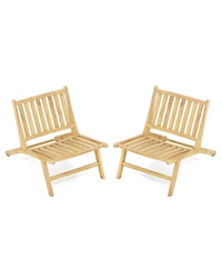 Gymax 2PCS Teak Wood Outdoor Reclining Chair Natural Mid Century Accent Chair w/ Backrest