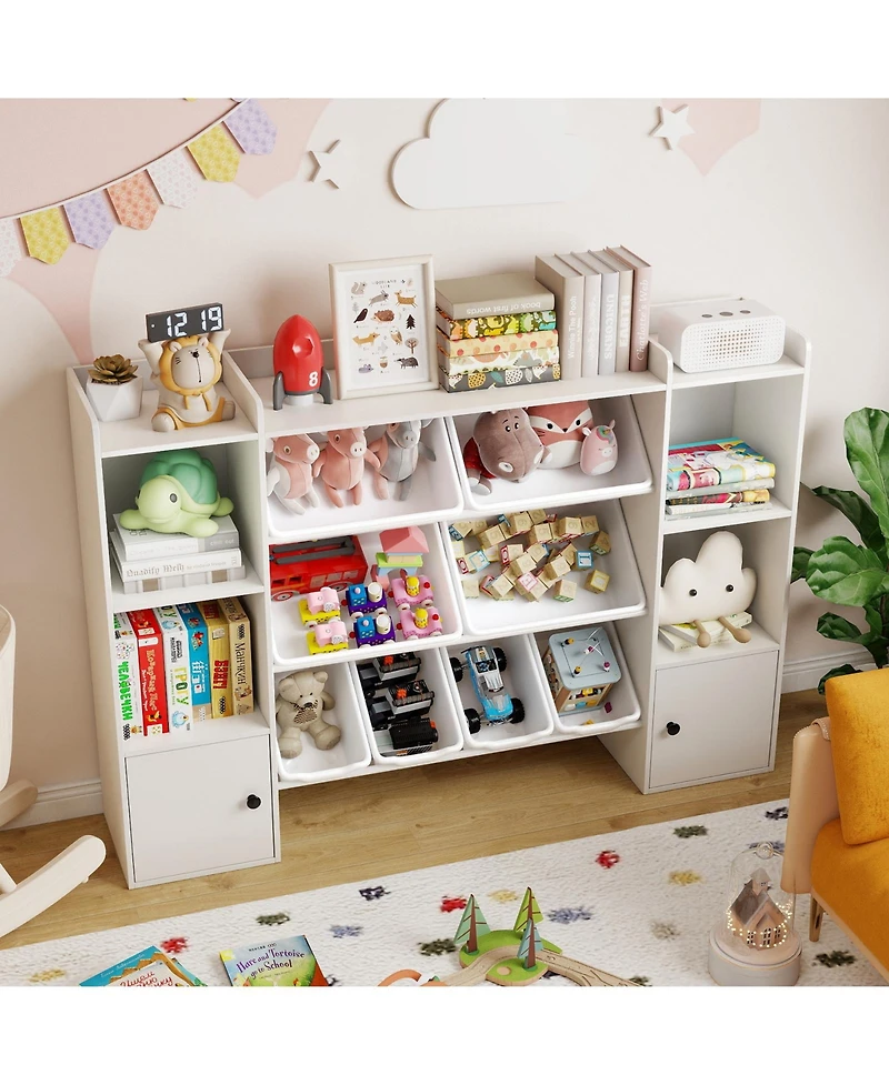 Gouun Kids Toy Storage and Bookshelf with Boxes and Open Shelves