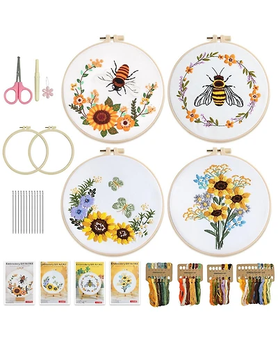 Gnuadz 4 Sets Embroidery Kit Flower Bee Cross Stitch Beginner Set