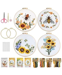 Gnuadz 4 Sets Embroidery Kit Flower Bee Cross Stitch Beginner Set