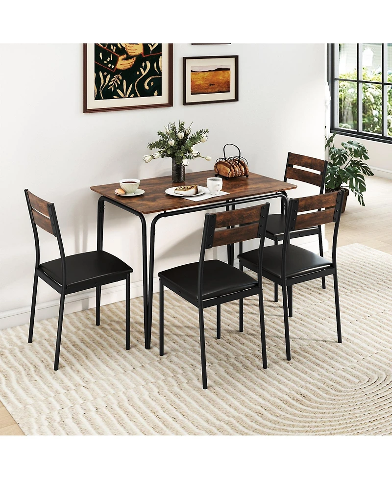 Slickblue Industrial Style Dining Set 5 Piece Table with Benches and Stools