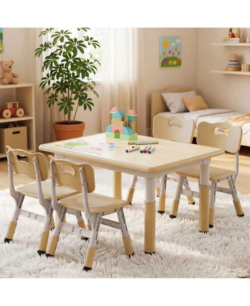 Kinder King Kids Height-Adjustable Table and Chairs Set with 31.5''W Easy-Clean Top